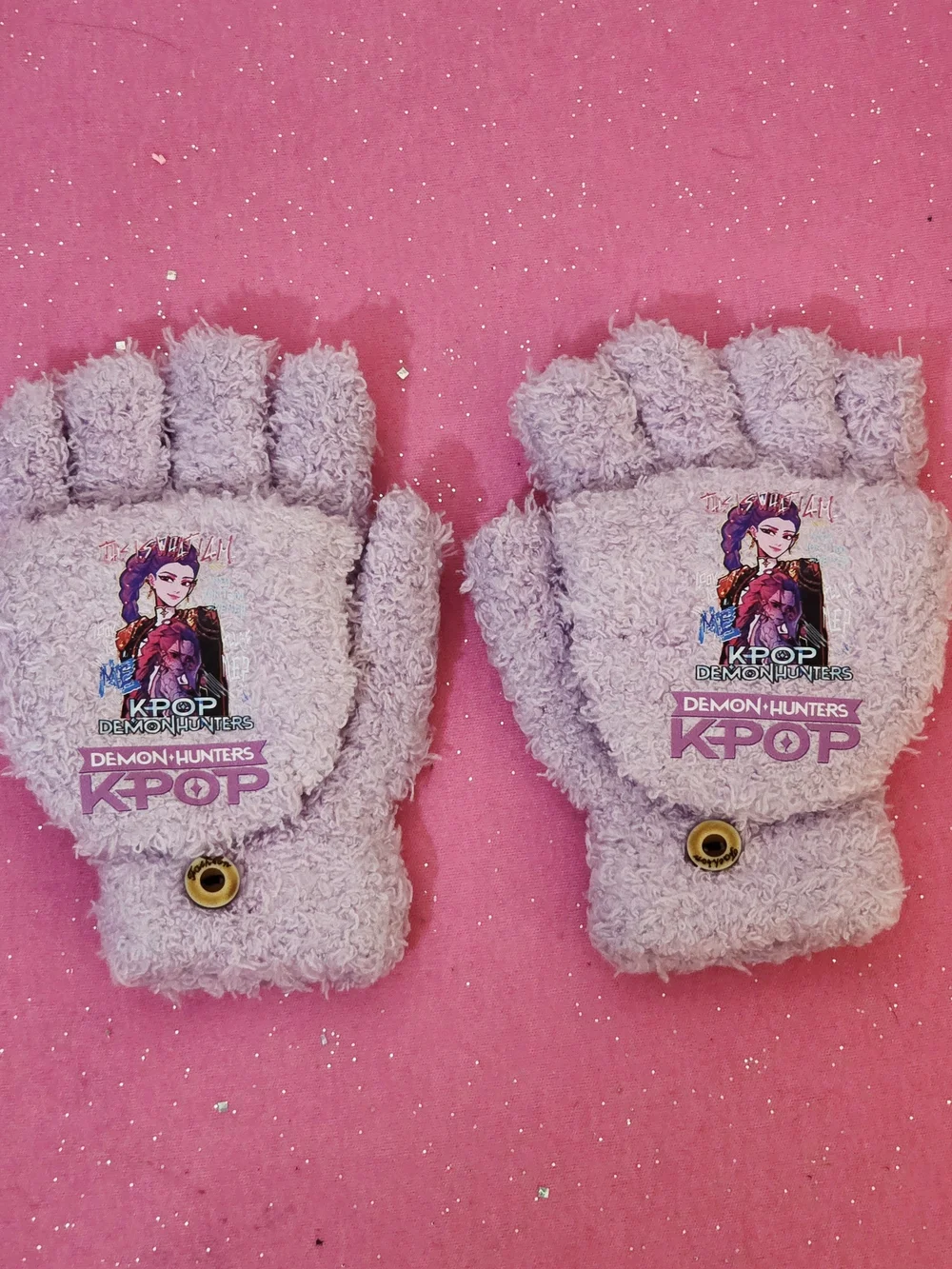 Girls KPop Demon Hunters Huntrix Girls Purple Flip Mittens